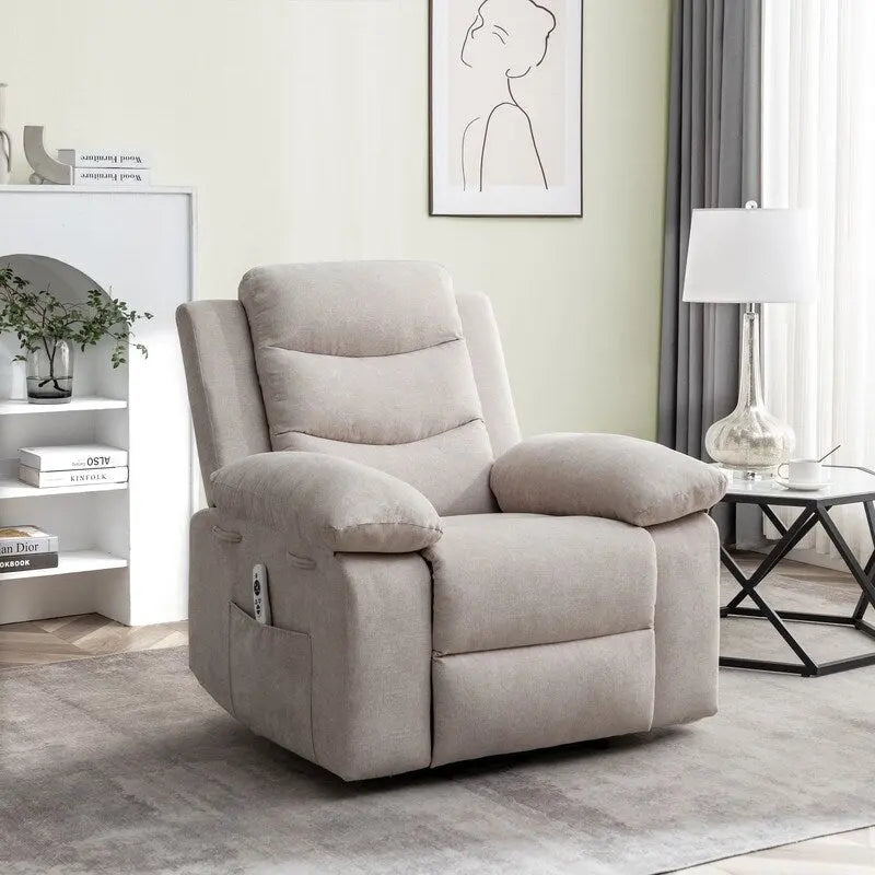 Fauteuil inclinable électrique avec massage chauffant, revêtement en velours, accoudoirs carrés, bleu