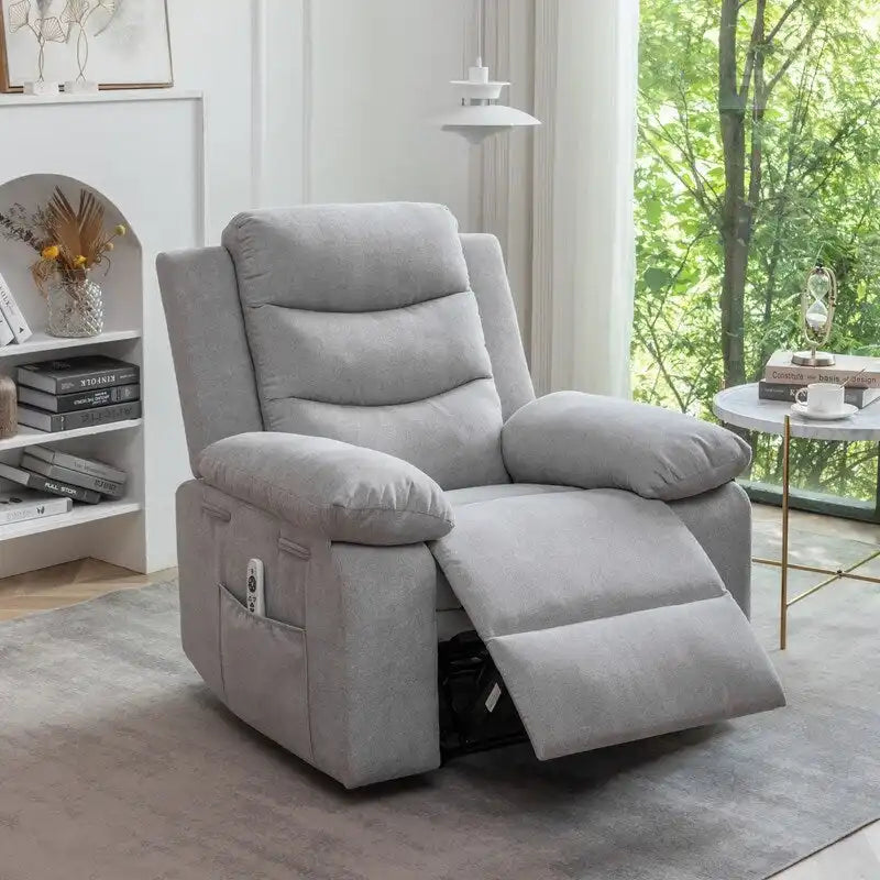 Fauteuil inclinable électrique avec massage chauffant, revêtement en velours, accoudoirs carrés, bleu