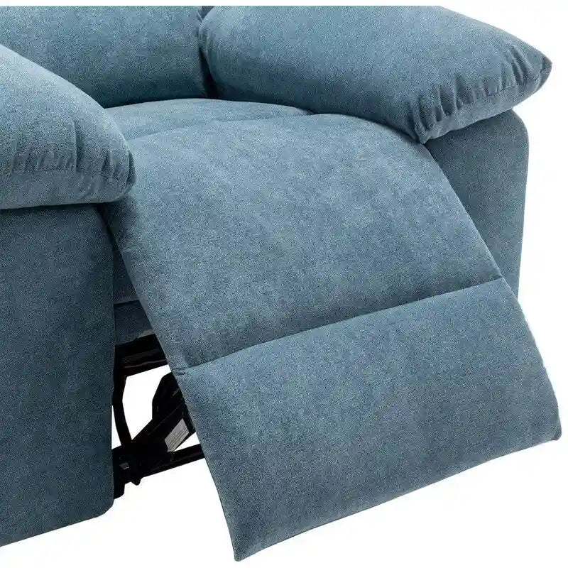 Fauteuil inclinable électrique avec massage chauffant, revêtement en velours, accoudoirs carrés, bleu