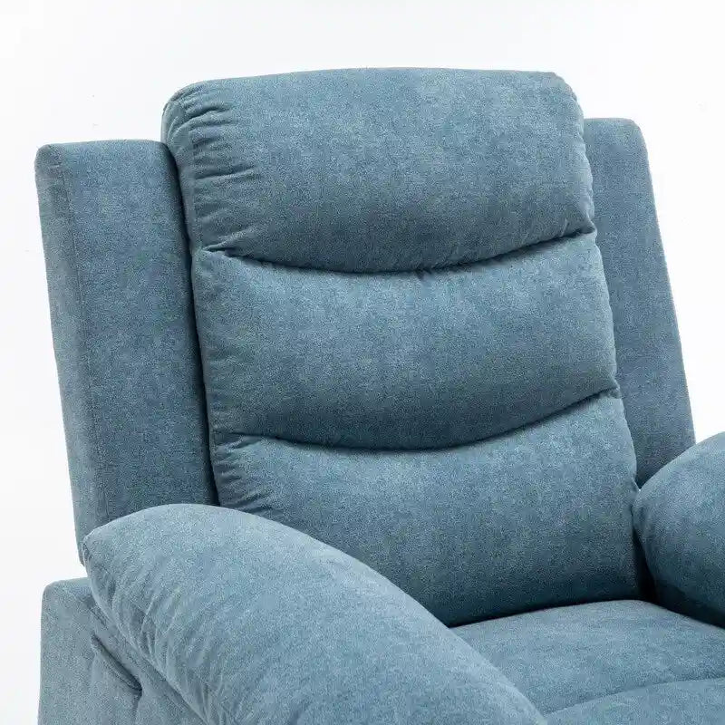 Fauteuil inclinable électrique avec massage chauffant, revêtement en velours, accoudoirs carrés, bleu