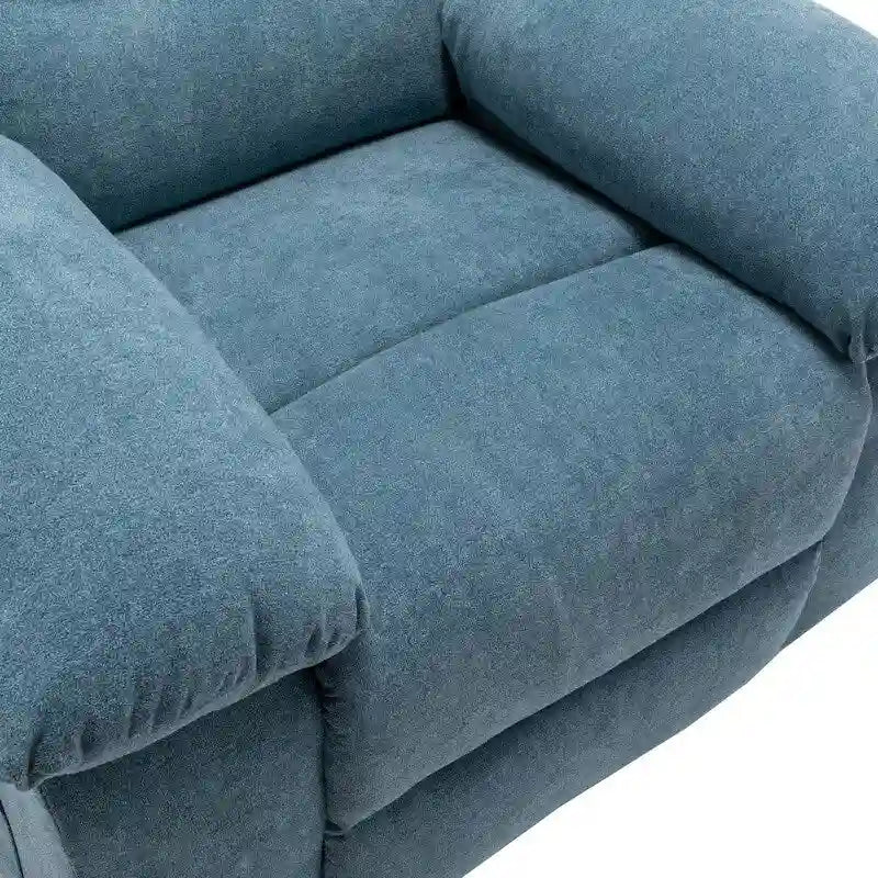 Fauteuil inclinable électrique avec massage chauffant, revêtement en velours, accoudoirs carrés, bleu
