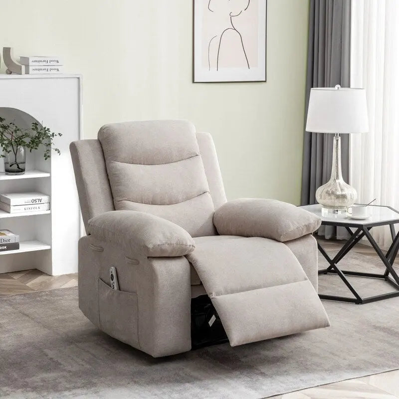 Fauteuil inclinable électrique avec massage chauffant, revêtement en velours, accoudoirs carrés, bleu