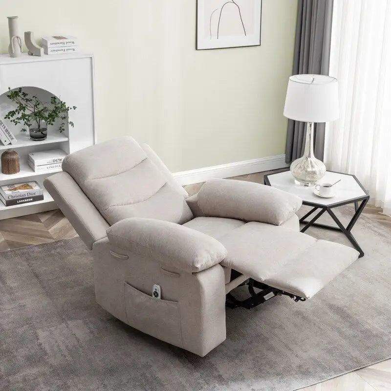 Fauteuil inclinable électrique avec massage chauffant, revêtement en velours, accoudoirs carrés, bleu