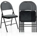 Chaise pliante rembourrée, cadre en acier noir, assise en tissu argyle gris