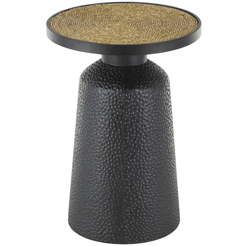 Metal Handmade Side End Accent Table with Rope Tabletop - Black - Roche River Decor